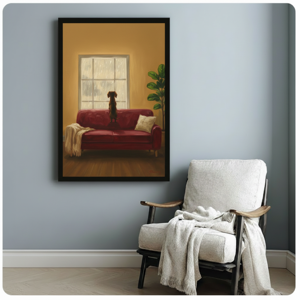 Rainy Day Dachshund Framed Canvas Wall Art