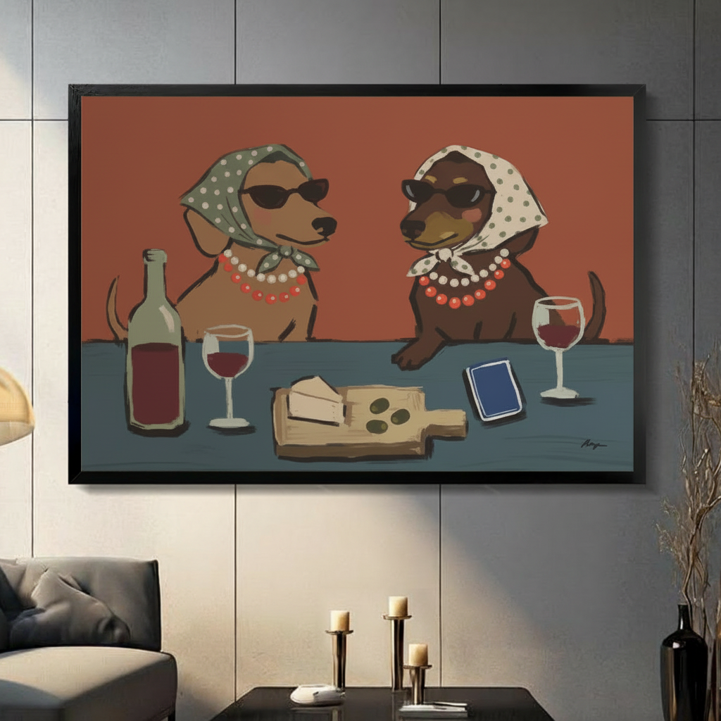 Funny Dachshund Ladies Wine Canvas Wall Art