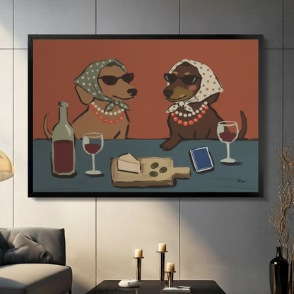 Funny Dachshund Ladies Wine Canvas Wall Art