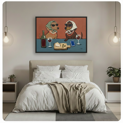 Funny Dachshund Ladies Wine Canvas Wall Art