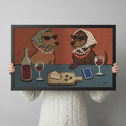 Funny Dachshund Ladies Wine Canvas Wall Art