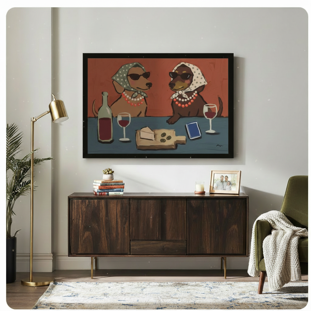 Funny Dachshund Ladies Wine Canvas Wall Art