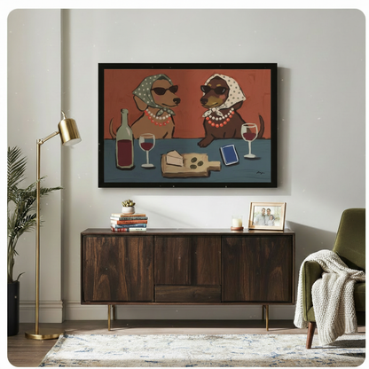 Funny Dachshund Ladies Wine Canvas Wall Art