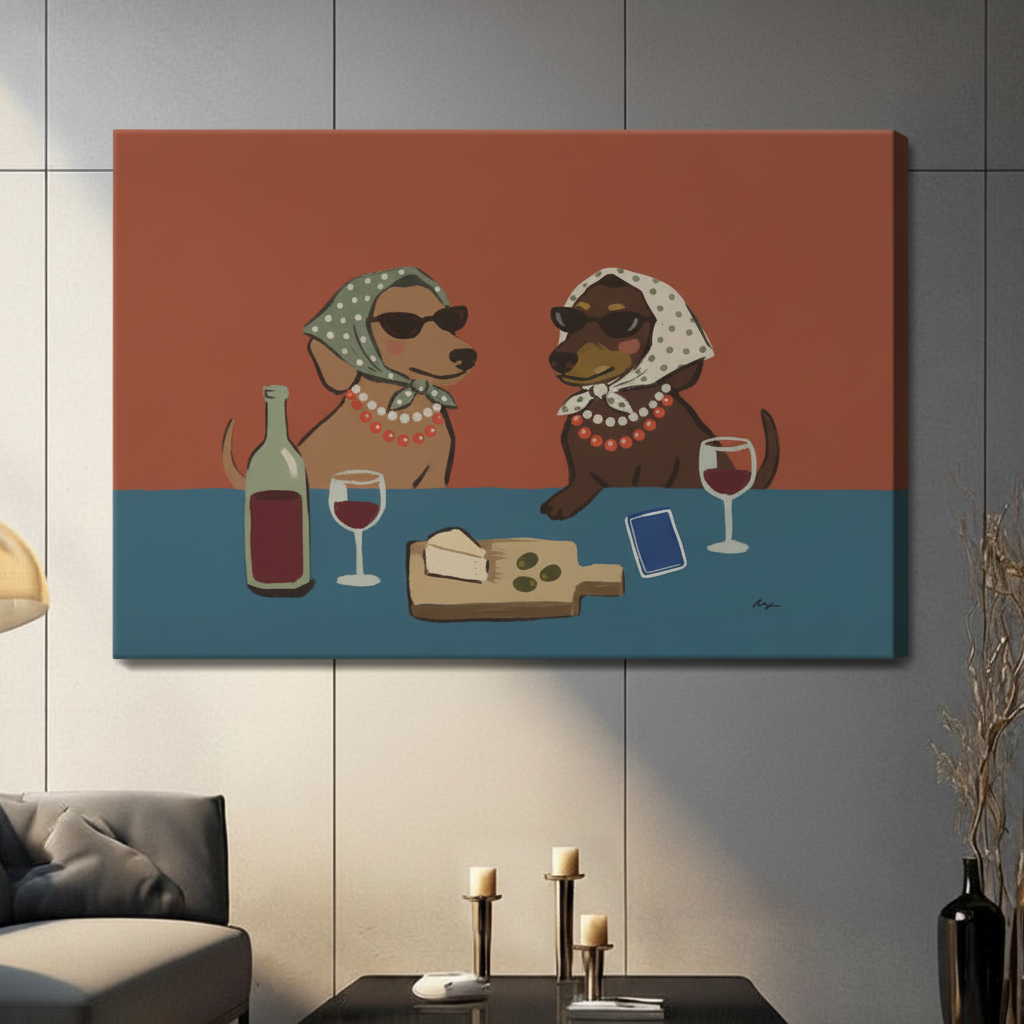 Funny Dachshund Ladies Wine Canvas Wall Art