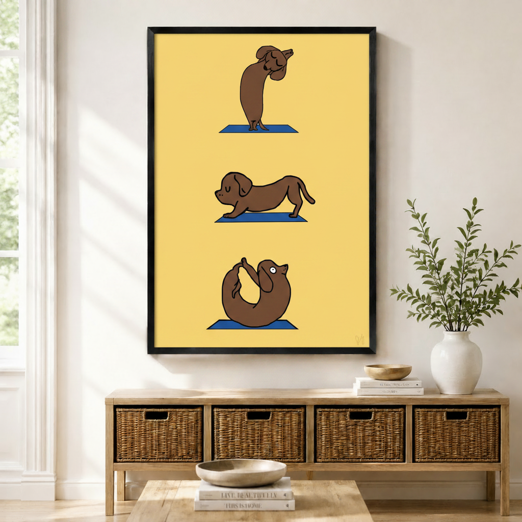 Dachshund Yoga Poses Canvas Wall Art