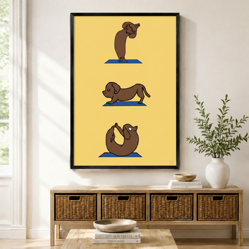 Dachshund Yoga Poses Canvas Wall Art