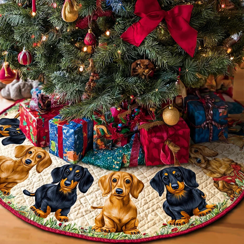 Dachshunds Blessing Christmas Quilted Tree Skirt