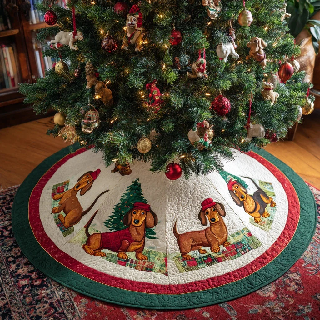Dachshunds Charm Christmas Quilted Tree Skirt