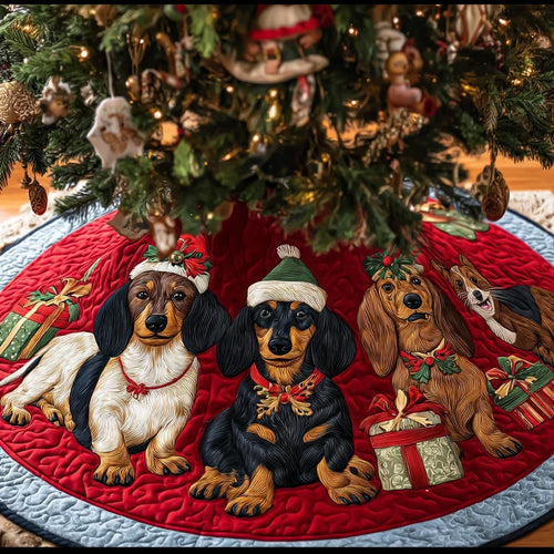 Dachshunds Delight Christmas Quilted Tree Skirt