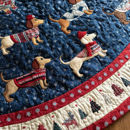 Dachshunds Holiday Christmas Quilted Tree Skirt