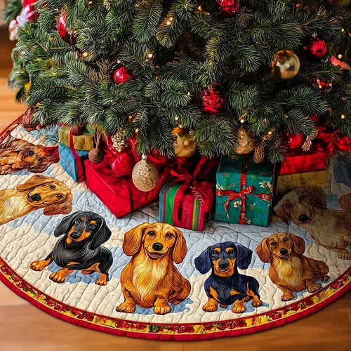 Dachshunds Joy Christmas Quilted Tree Skirt