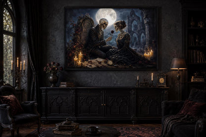 Gothic Skeleton Couple Art - Romantic Gothic Canvas for Dark Academia Wall