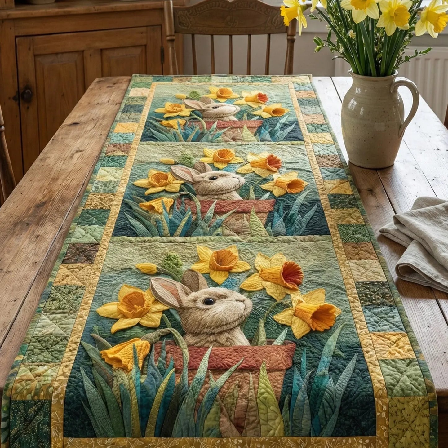 Daffodil Bunny Garden Quilted Table Runner