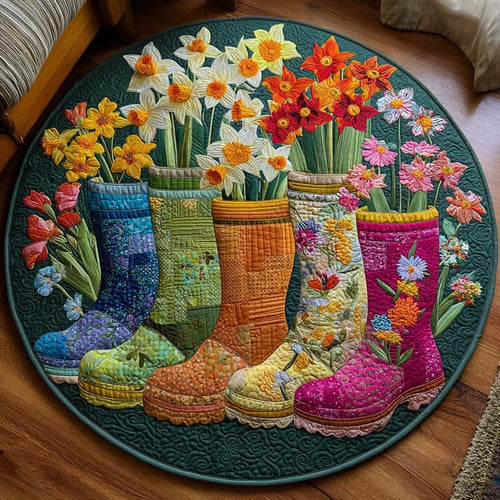 Daffodil Rain Boots Quilted Round Mat