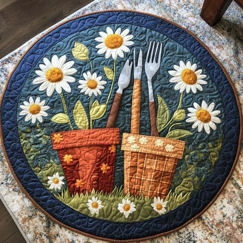 Daisy Pots Quilted Round Mat