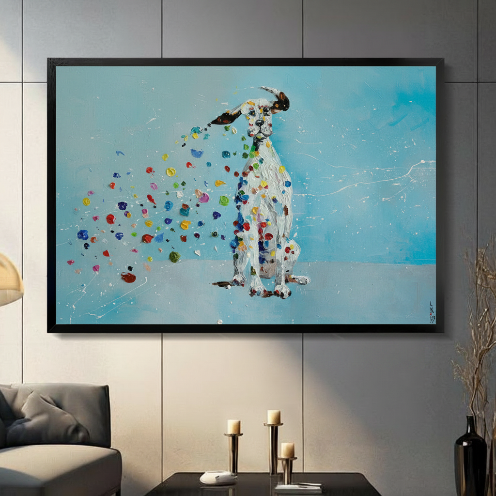 Dalmatian Colorful Dots Expressionist Canvas Wall Art