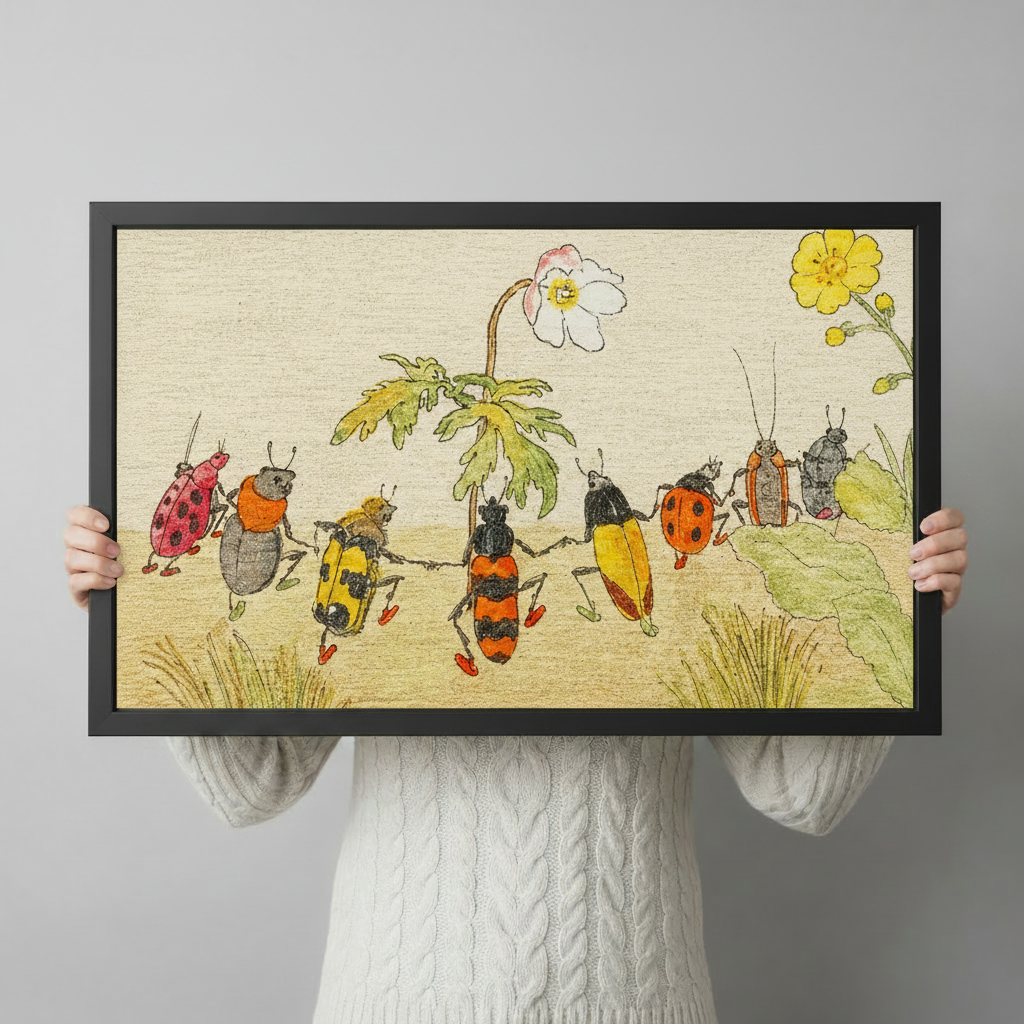 Whimsical Beetles Dance Vintage Canvas Art Wall Art