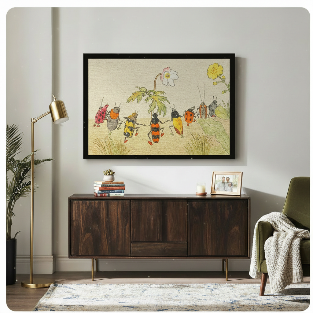 Whimsical Beetles Dance Vintage Canvas Art Wall Art