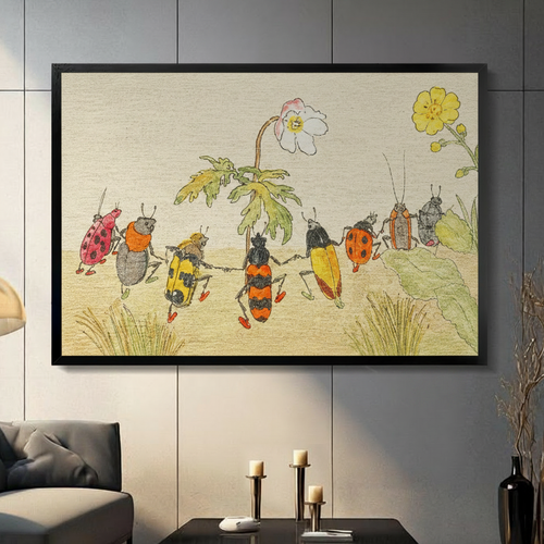 Whimsical Beetles Dance Vintage Canvas Art Wall Art