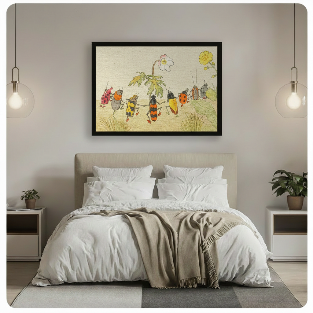 Whimsical Beetles Dance Vintage Canvas Art Wall Art