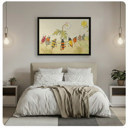 Whimsical Beetles Dance Vintage Canvas Art Wall Art