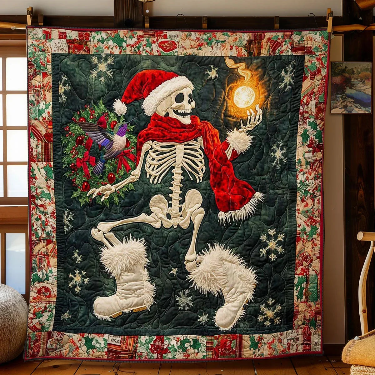 Dancing Christmas Skeleton Quilt Blanket