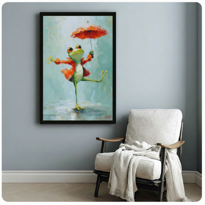 Whimsical Frog Rain Dance Canvas Art Wall Art