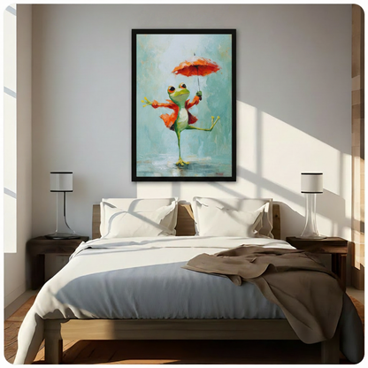 Whimsical Frog Rain Dance Canvas Art Wall Art