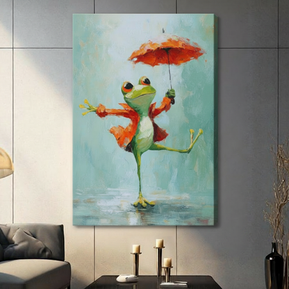 Whimsical Frog Rain Dance Canvas Art Wall Art