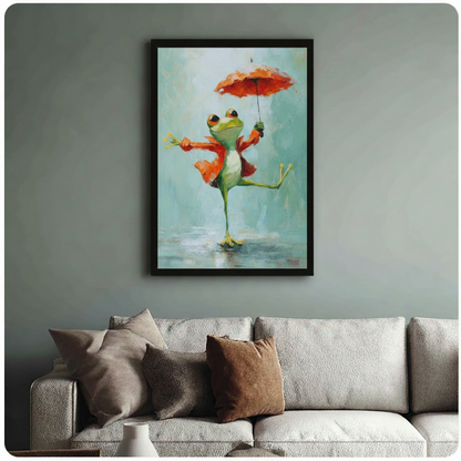 Whimsical Frog Rain Dance Canvas Art Wall Art