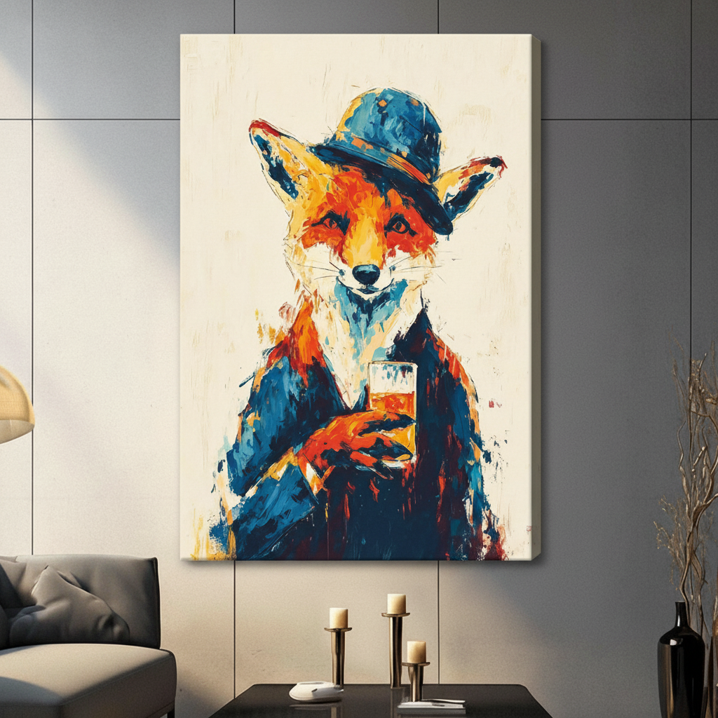 Dapper Fox Whiskey Gentleman Canvas Art Wall Art