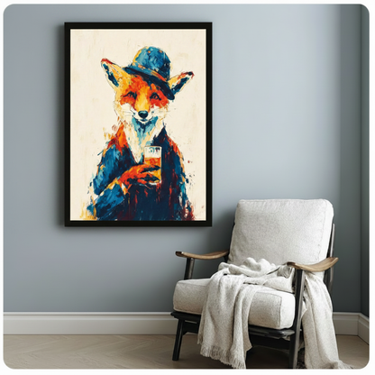Dapper Fox Whiskey Gentleman Canvas Art Wall Art