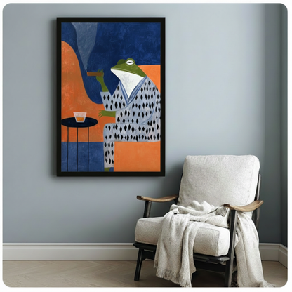 Dapper Frog Kimono Whiskey Framed Canvas Art Wall Art