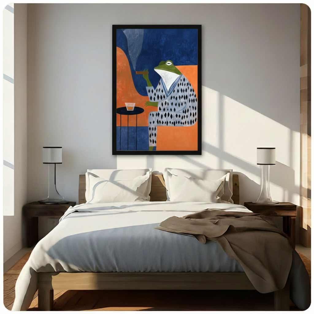 Dapper Frog Kimono Whiskey Framed Canvas Art Wall Art