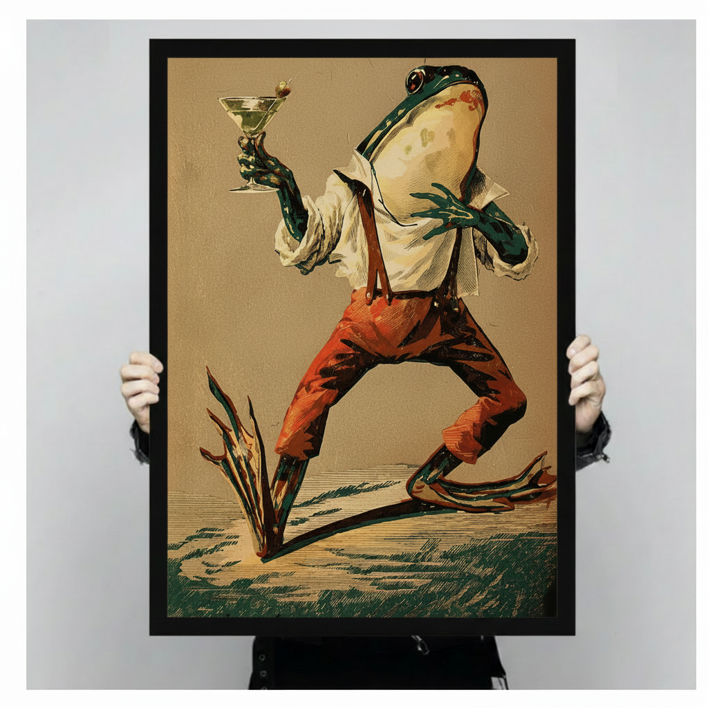 Dapper Frog Martini Vintage Canvas Wall Art