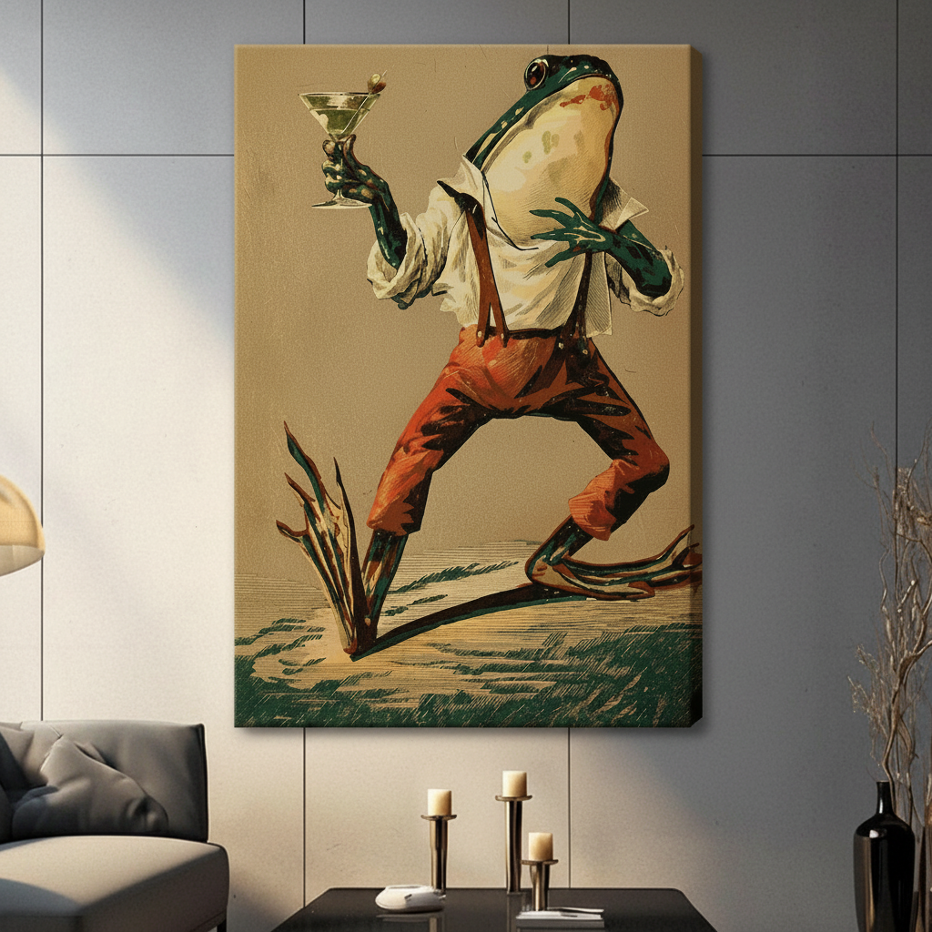 Dapper Frog Martini Vintage Canvas Wall Art