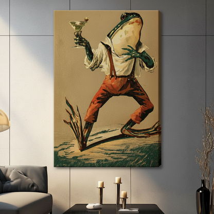 Dapper Frog Martini Vintage Canvas Wall Art