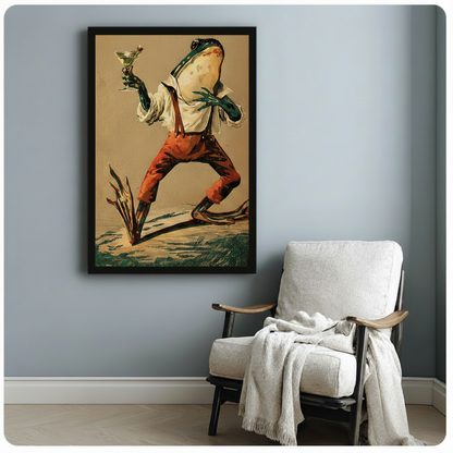 Dapper Frog Martini Vintage Canvas Wall Art