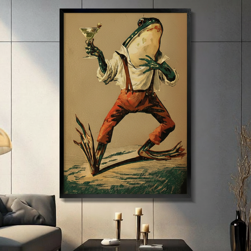 Dapper Frog Martini Vintage Canvas Wall Art