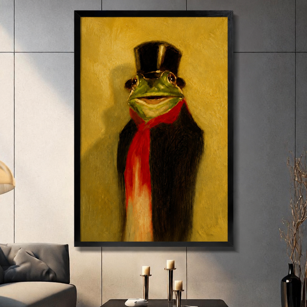 Gentleman Frog Top Hat Canvas Wall Art