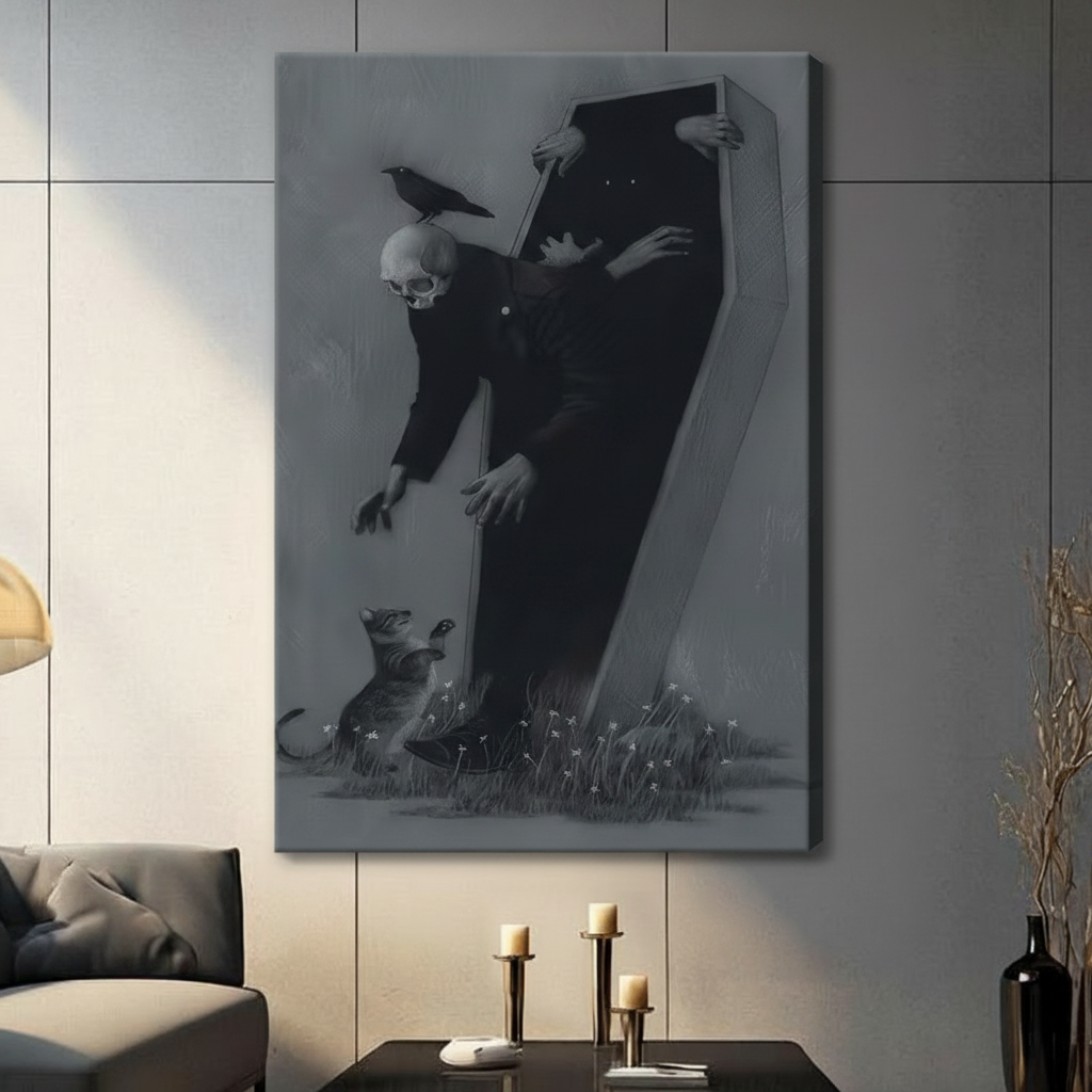 Gothic Skull Coffin Raven Dark Canvas Art Wall Art