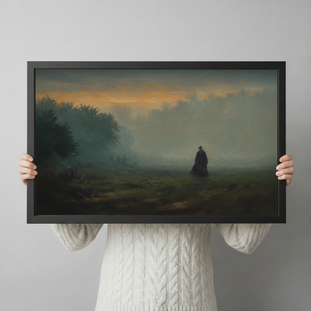 Moody Solitary Figure Landscape Oil Painting Canvas