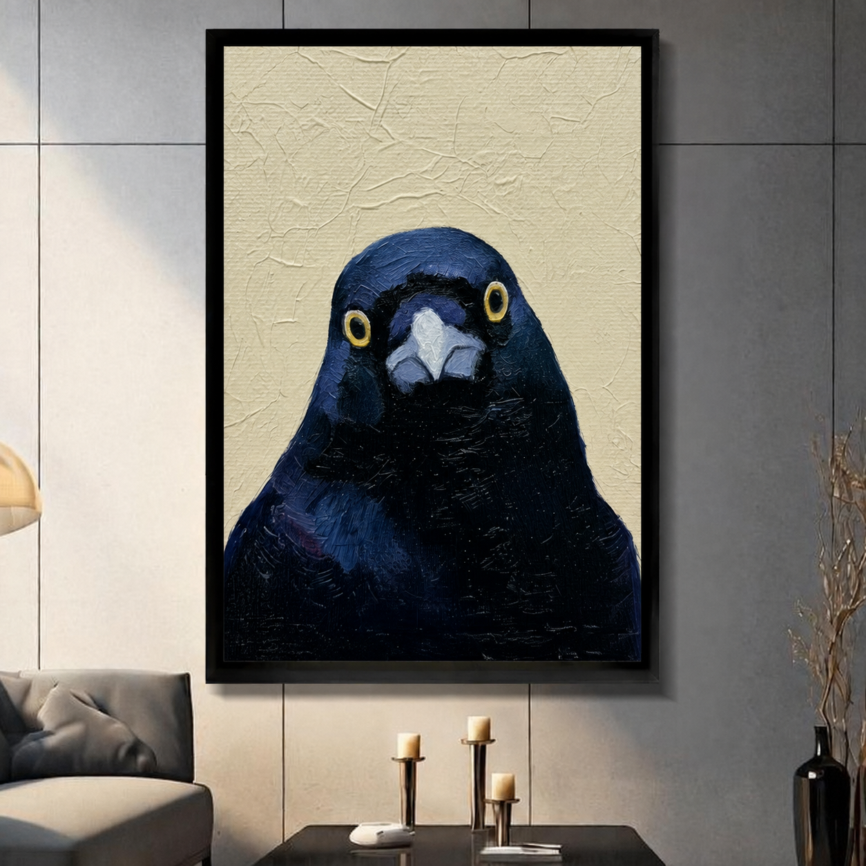 Minimalist Dark Pigeon Portrait Oil Canvas Art