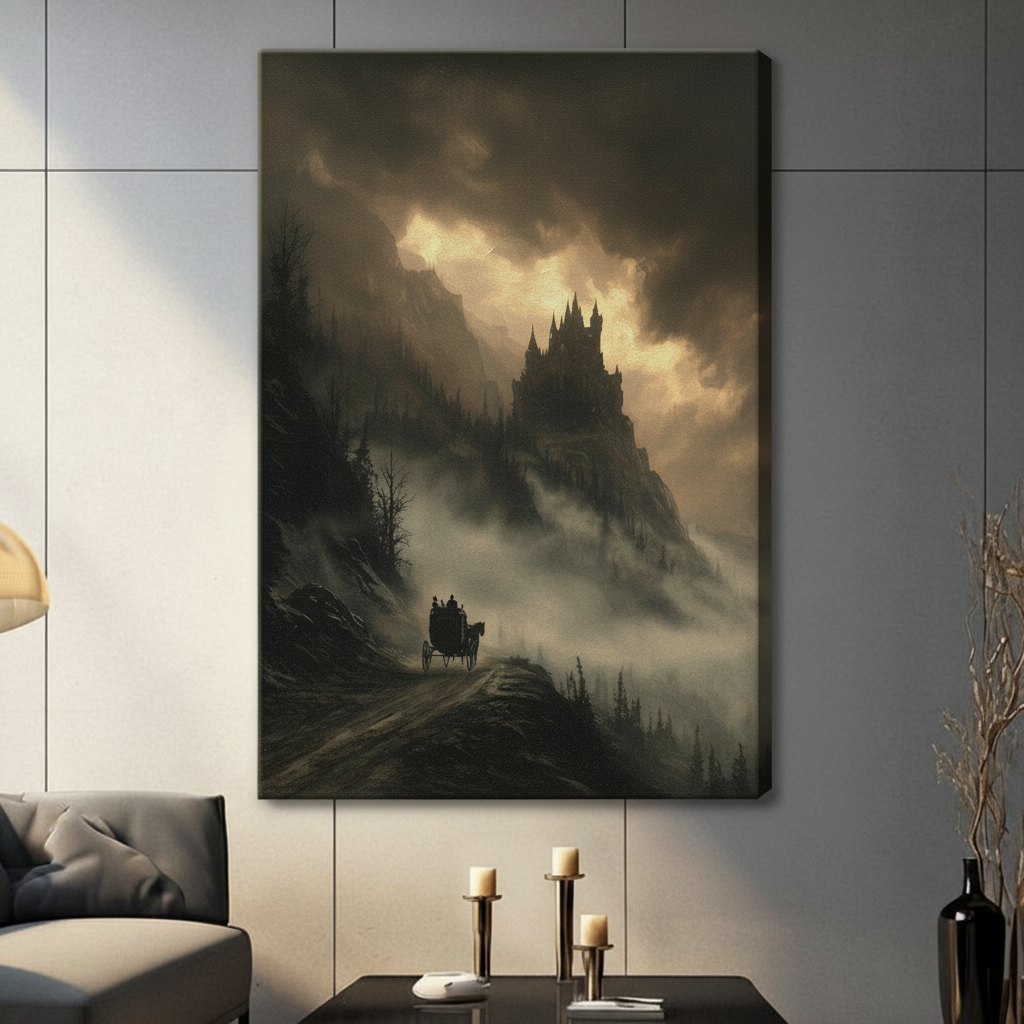 Gothic Dark Castle Carriage Landscape Canvas Art