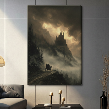 Gothic Dark Castle Carriage Landscape Canvas Art