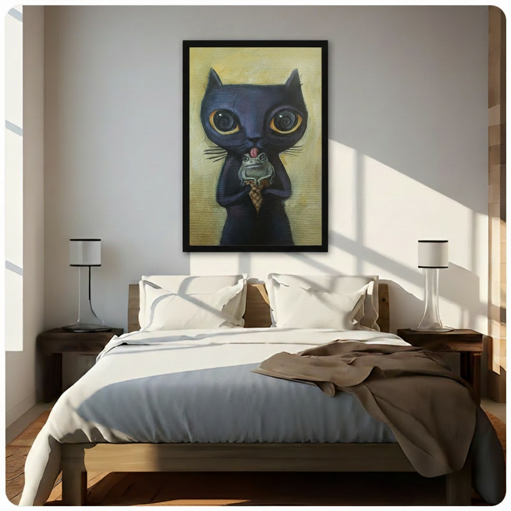 Dark Cat Surreal Frog Ice Cream Canvas Art Wall Art