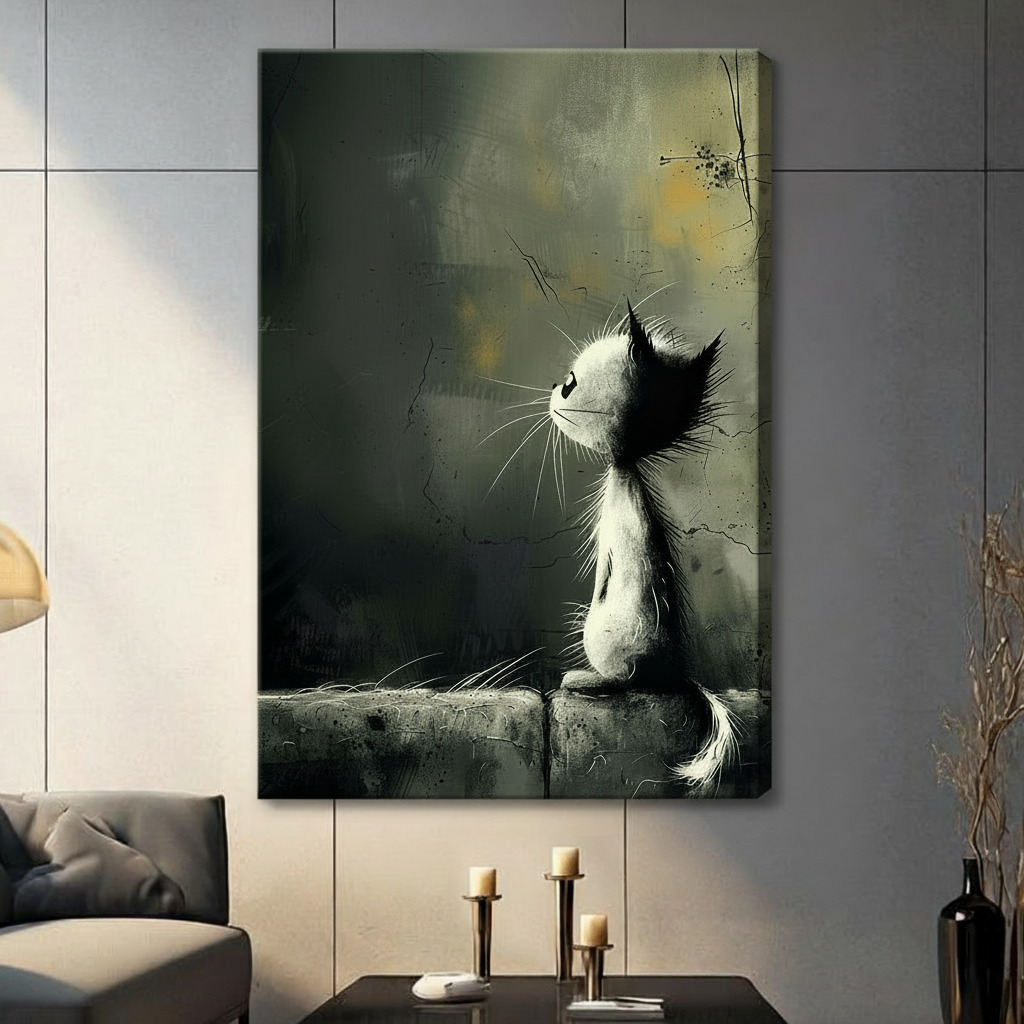 Dark Whimsy Lonely Cat Canvas Wall Art