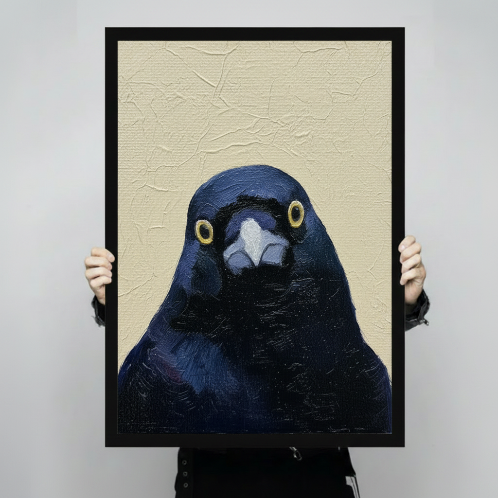 Minimalist Dark Pigeon Portrait Oil Canvas Art