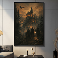 Dark Gothic Castle Cloaked Figures Canvas Wall Art
