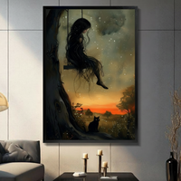 Dark Girl Swing Black Cat Canvas Wall Art